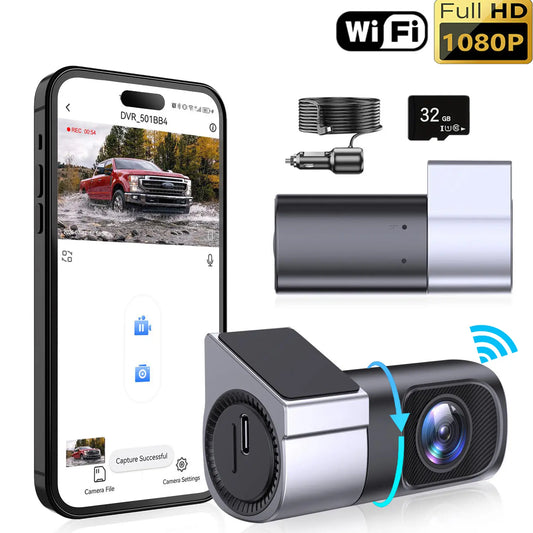 Experience Unmatched Clarity with Our 1080P HD Wired WiFi Dash Cam - 360° Rotatable Mini Camera with Night Vision and 24/7 Parking Monitor