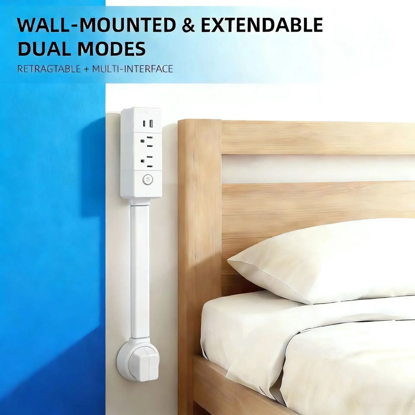 Eazy Electrical Outlet Extender - Fire Hazard Prevention, Surge Protection, 3-In-1 Telescopic Rotating Design with Independent Power Switch and 180° Swivel Wall Tap with USB Ports
