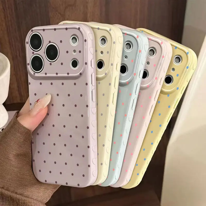 Polka Dot and Heart Themed Slim Phone Case - Lightweight, Scratch-Resistant Design for Apple iPhone Models 13-17