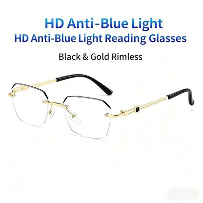 Modern Minimalist Frameless Blue Light Blocking Reading Glasses - Ultra-Lightweight Metal Design for Enhanced Focus in Work, Gaming, and Daily Use