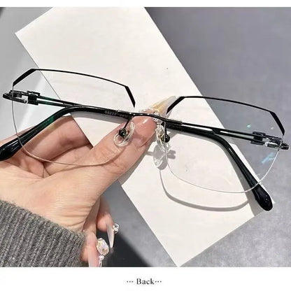 Modern Minimalist Frameless Blue Light Blocking Reading Glasses - Ultra-Lightweight Metal Design for Enhanced Focus in Work, Gaming, and Daily Use