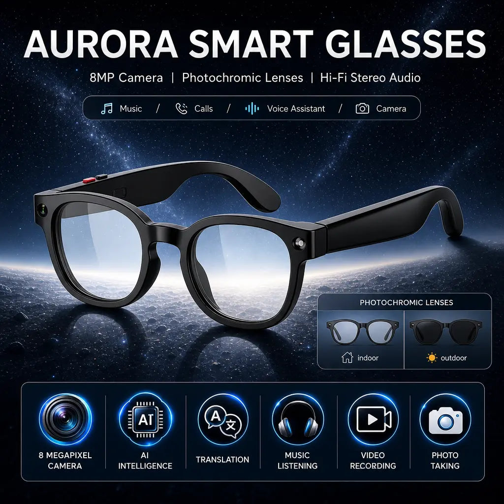 Sightflow Smart AI Camera Glasses with 8MP Photochromic UV-Protection Lenses, Real-Time Translation in 160+ Languages, Bluetooth Audio, Hands-Free Photo and Video Capture, Touch Control, Ideal for Travel and Outdoor Use, Compatible with iOS and Android