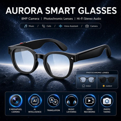 Sightflow Smart AI Camera Glasses with 8MP Photochromic UV-Protection Lenses, Real-Time Translation in 160+ Languages, Bluetooth Audio, Hands-Free Photo and Video Capture, Touch Control, Ideal for Travel and Outdoor Use, Compatible with iOS and Android