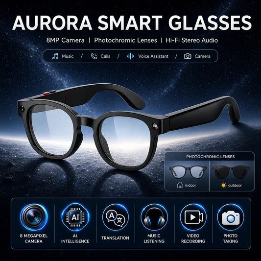 Sightflow Smart AI Camera Glasses with 8MP Photochromic UV-Protection Lenses, Real-Time Translation in 160+ Languages, Bluetooth Audio, Hands-Free Photo and Video Capture, Touch Control, Ideal for Travel and Outdoor Use, Compatible with iOS and Android