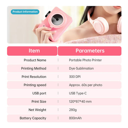 Hanin Portable Instant Camera and Mini Photo Printer 2x3 for iPhone and Android - Effortless Photo Printing for Travel and Everyday Memories