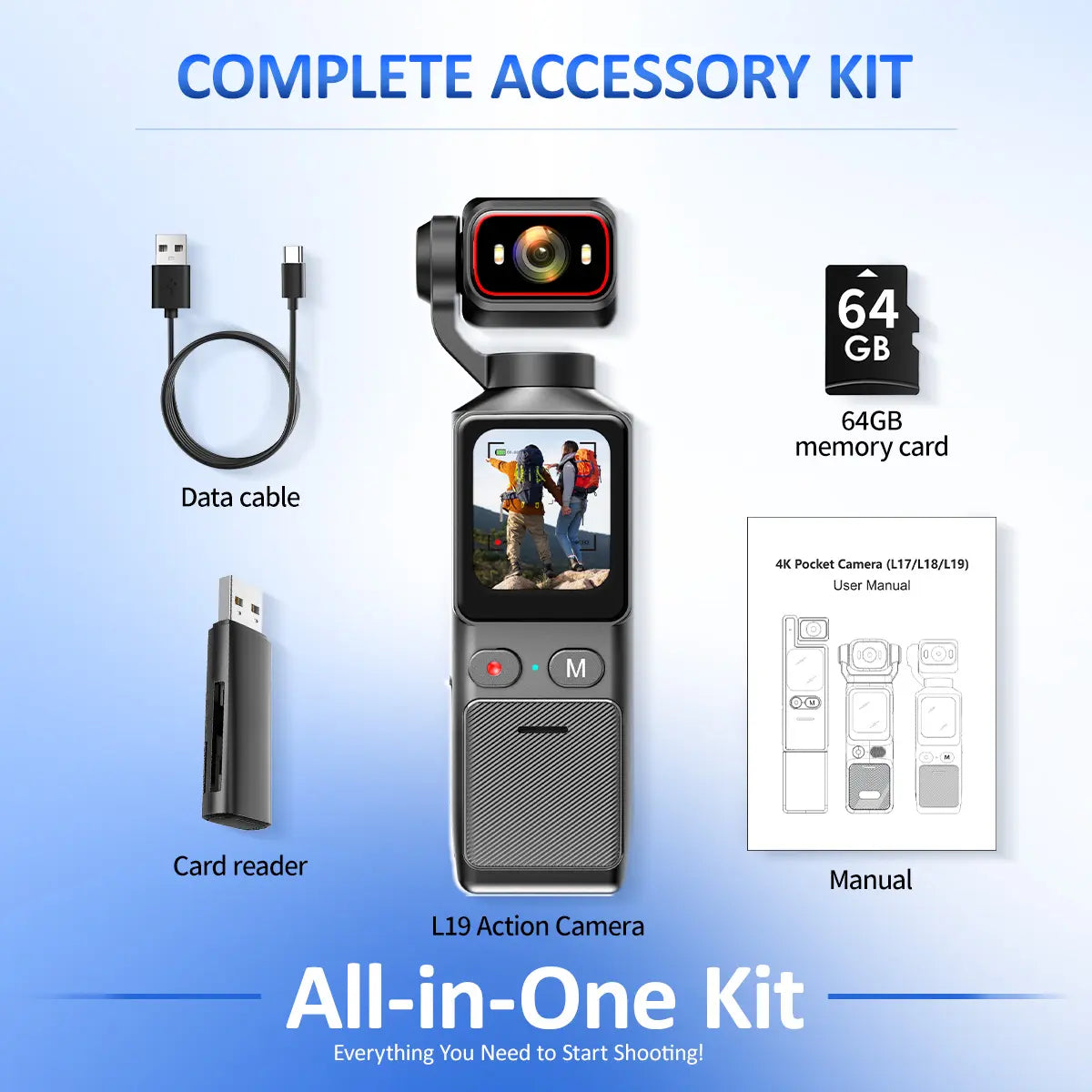 4K Pocket Camera with 64GB Memory Card, Motorized 270° Rotating Lens, EIS Stabilization, Ideal for Vlogging and Travel