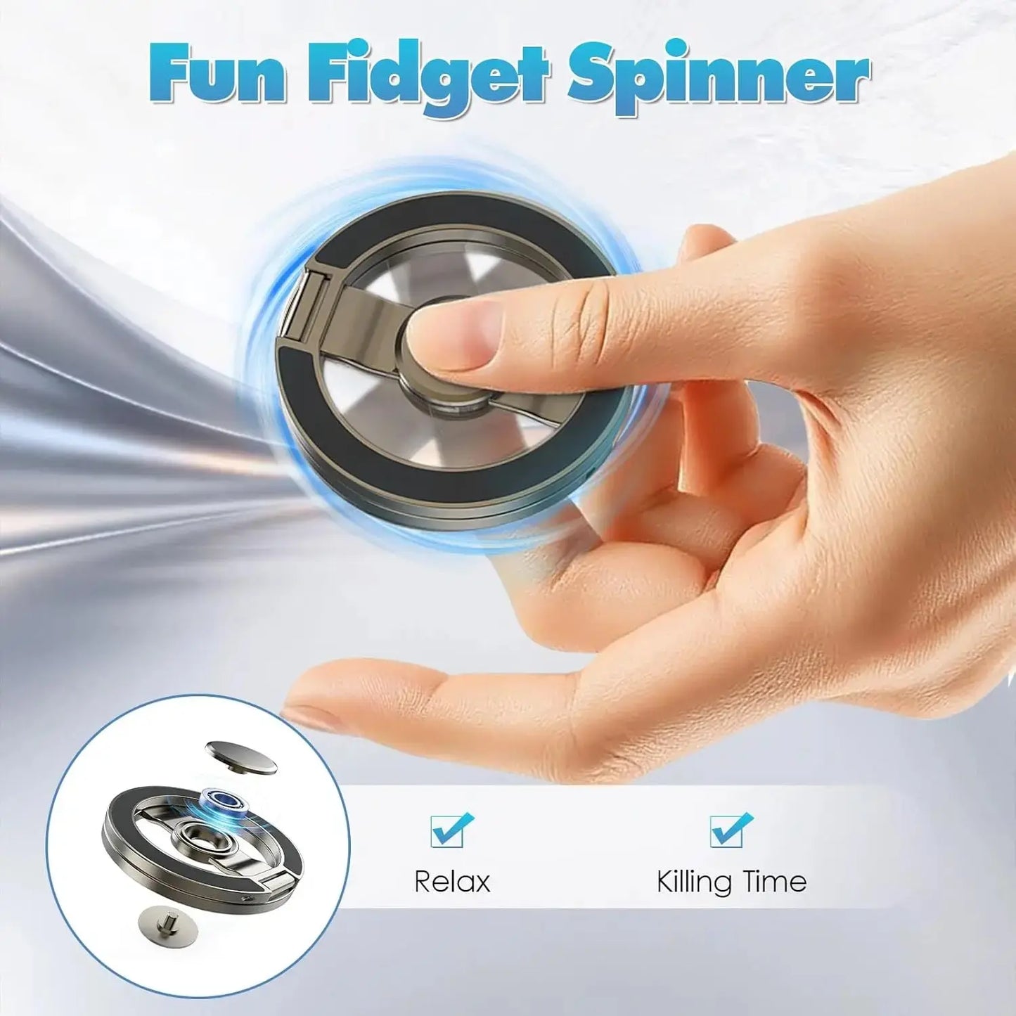 FUDUOO 2-in-1 Magnetic Phone Stand & Fidget Spinner - 360° Rotating, Foldable, Stress Relief Accessory for Home, Office & Travel - Magsafe Compatible
