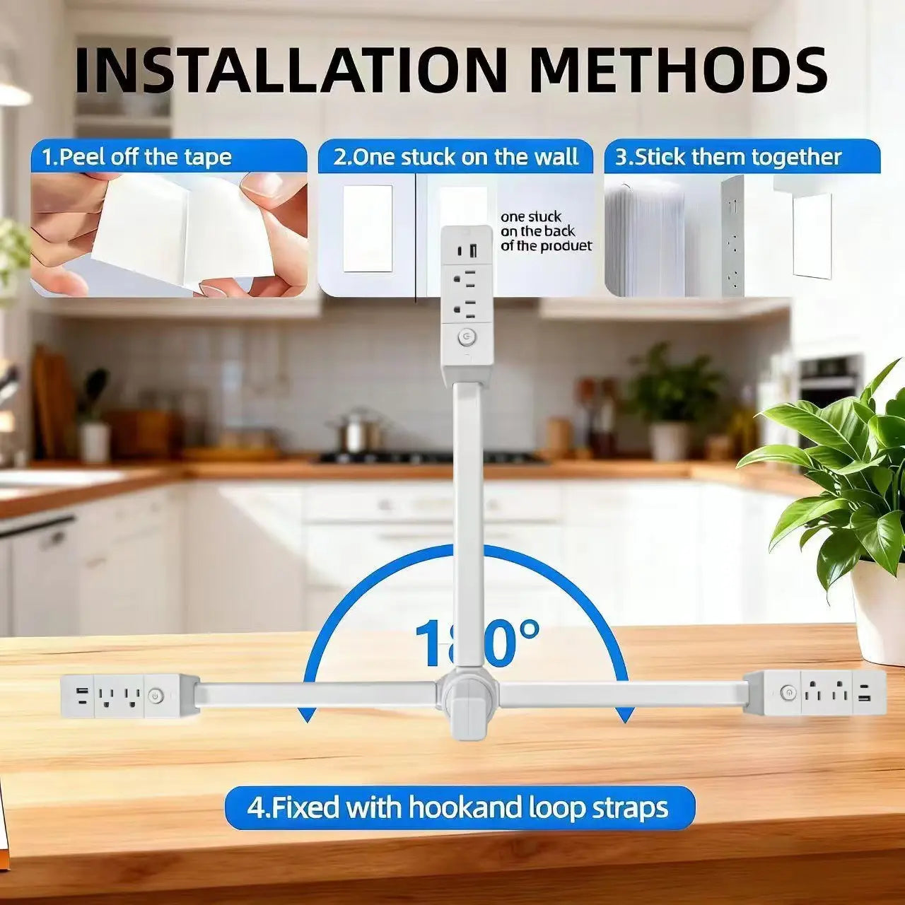 Eazy Electrical Outlet Extender - Fire Hazard Prevention, Surge Protection, 3-In-1 Telescopic Rotating Design with Independent Power Switch and 180° Swivel Wall Tap with USB Ports