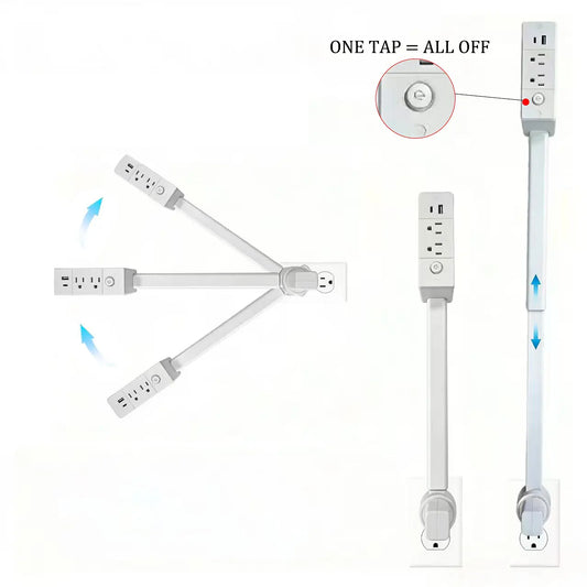 Eazy Electrical Outlet Extender - Fire Hazard Prevention, Surge Protection, 3-In-1 Telescopic Rotating Design with Independent Power Switch and 180° Swivel Wall Tap with USB Ports