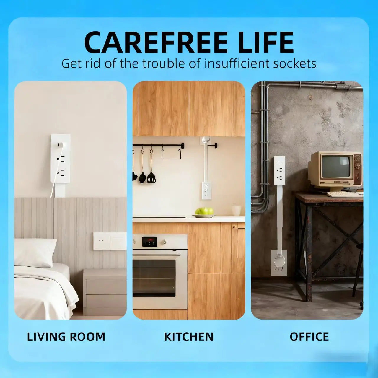 Eazy Electrical Outlet Extender - Fire Hazard Prevention, Surge Protection, 3-In-1 Telescopic Rotating Design with Independent Power Switch and 180° Swivel Wall Tap with USB Ports