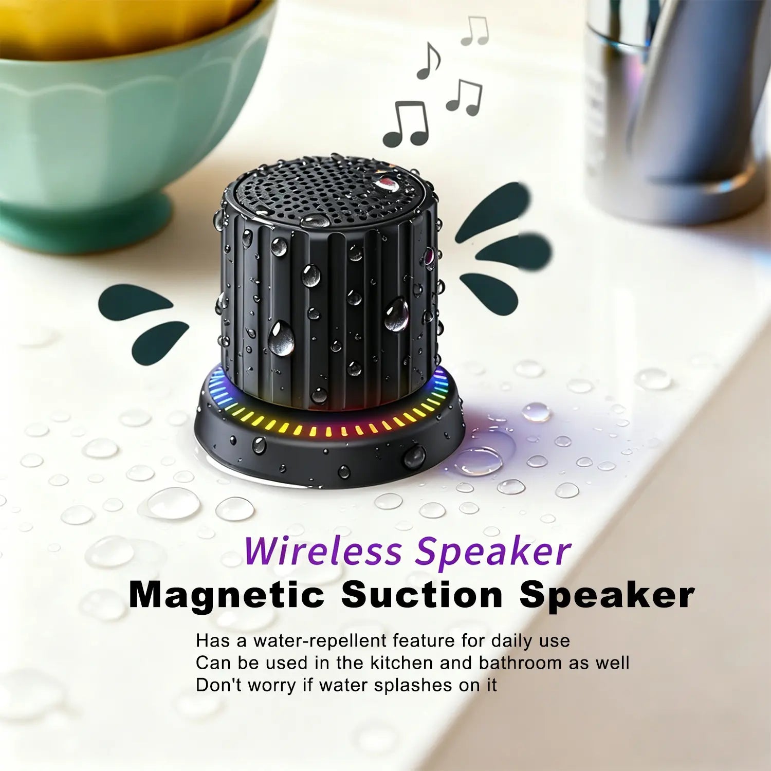 Lewinner Bluetooth Speaker - IPX4 Water-Resistant Portable Audio Device with TWS Pairing, RGB Rhythm Lighting, Rotary Knob Control, and Rechargeable Bluetooth Receiver for Outdoor and Bathroom Use