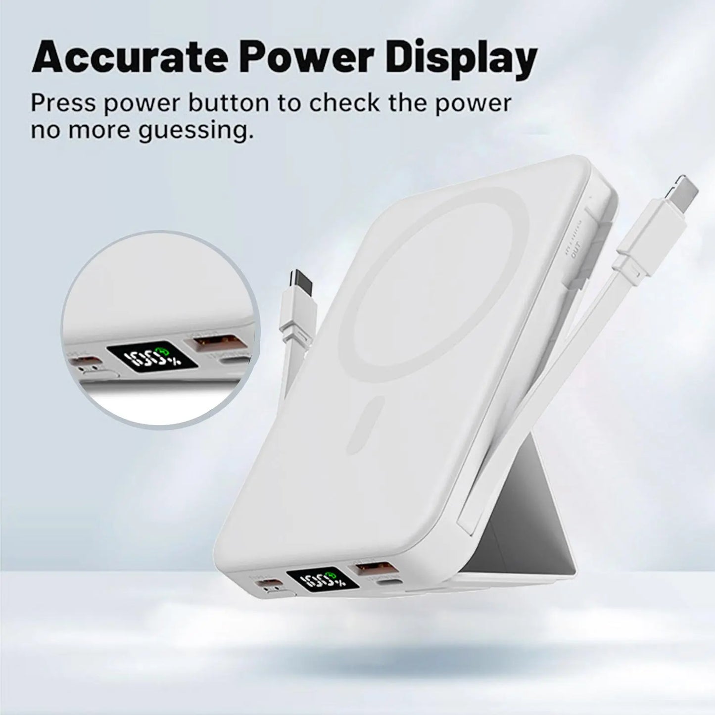 10,000mAh MagSafe Magnetic Power Bank with Built-In Cables and Phone Stand | 22.5W PD Fast Charging Portable Charger with LED Display for iPhone 12-17 and Android Devices, Ideal for Hands-Free Wireless Charging and Gifting