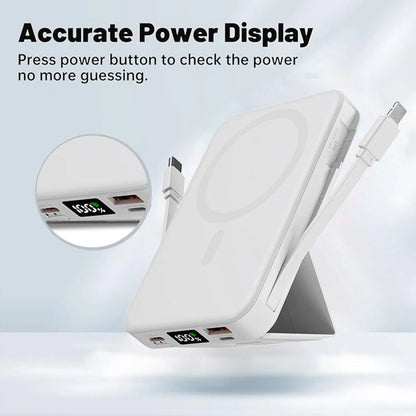 10,000mAh MagSafe Magnetic Power Bank with Built-In Cables and Phone Stand | 22.5W PD Fast Charging Portable Charger with LED Display for iPhone 12-17 and Android Devices, Ideal for Hands-Free Wireless Charging and Gifting