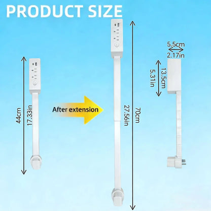 Eazy Electrical Outlet Extender - Fire Hazard Prevention, Surge Protection, 3-In-1 Telescopic Rotating Design with Independent Power Switch and 180° Swivel Wall Tap with USB Ports