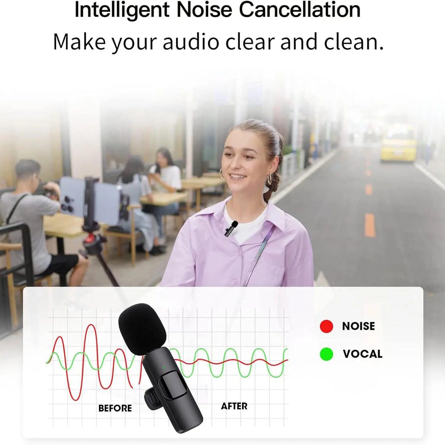 Hitozon Wireless Lavalier Microphone with Noise Reduction for iPhone 15/16/17, iPad, and Android - Portable USB-C Lapel Mic for Video Recording, Vlogging, TikTok, and YouTube