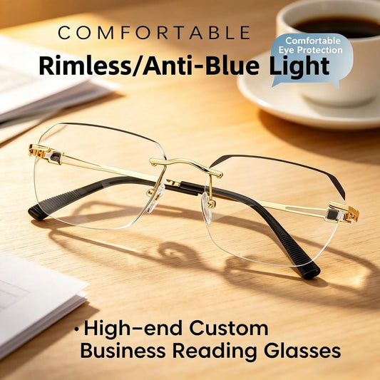 Modern Minimalist Frameless Blue Light Blocking Reading Glasses - Ultra-Lightweight Metal Design for Enhanced Focus in Work, Gaming, and Daily Use