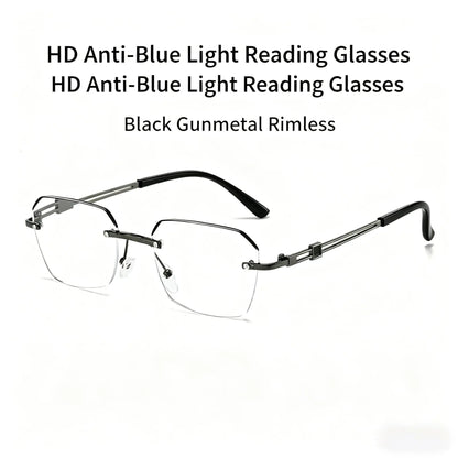 Modern Minimalist Frameless Blue Light Blocking Reading Glasses - Ultra-Lightweight Metal Design for Enhanced Focus in Work, Gaming, and Daily Use