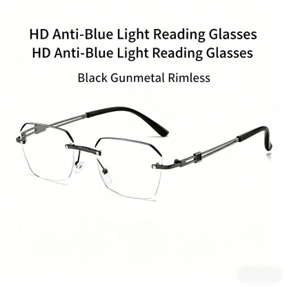 Modern Minimalist Frameless Blue Light Blocking Reading Glasses - Ultra-Lightweight Metal Design for Enhanced Focus in Work, Gaming, and Daily Use