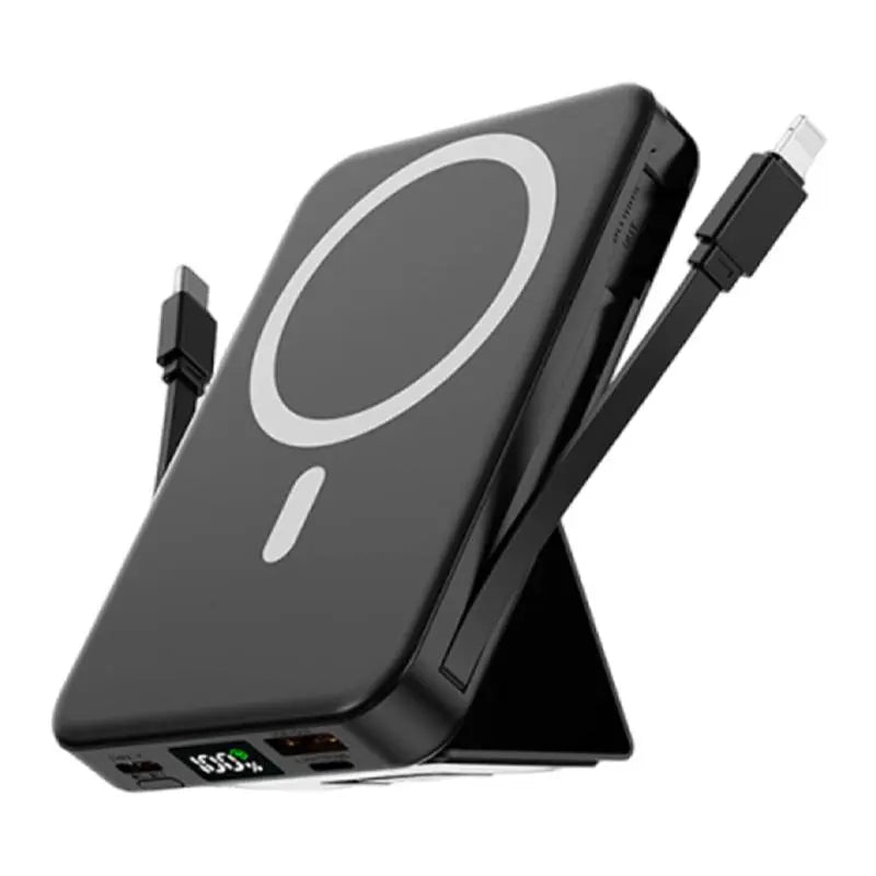 10,000mAh MagSafe Magnetic Power Bank with Built-In Cables and Phone Stand | 22.5W PD Fast Charging Portable Charger with LED Display for iPhone 12-17 and Android Devices, Ideal for Hands-Free Wireless Charging and Gifting