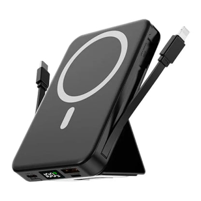 10,000mAh MagSafe Magnetic Power Bank with Built-In Cables and Phone Stand | 22.5W PD Fast Charging Portable Charger with LED Display for iPhone 12-17 and Android Devices, Ideal for Hands-Free Wireless Charging and Gifting