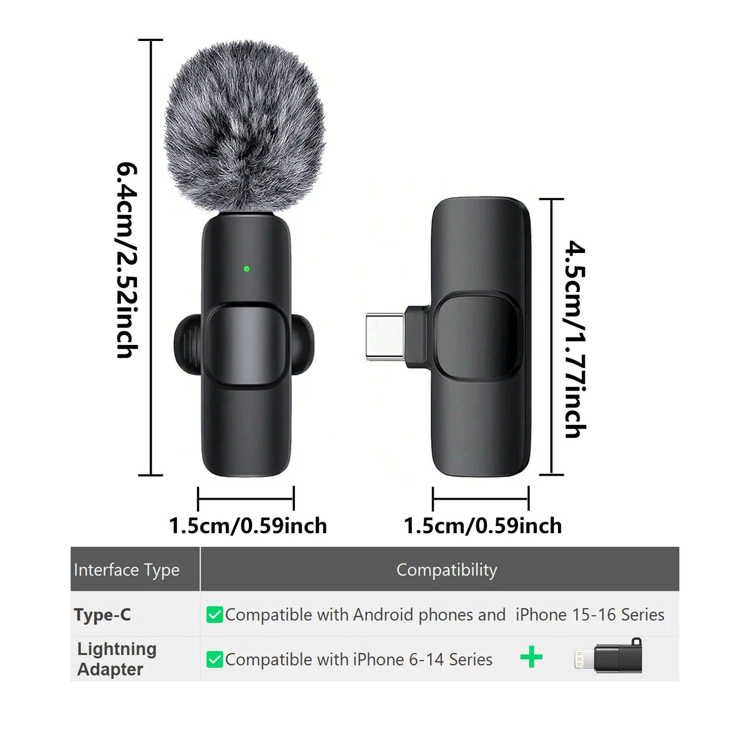 Hitozon Wireless Lavalier Microphone with Noise Reduction for iPhone 15/16/17, iPad, and Android - Portable USB-C Lapel Mic for Video Recording, Vlogging, TikTok, and YouTube