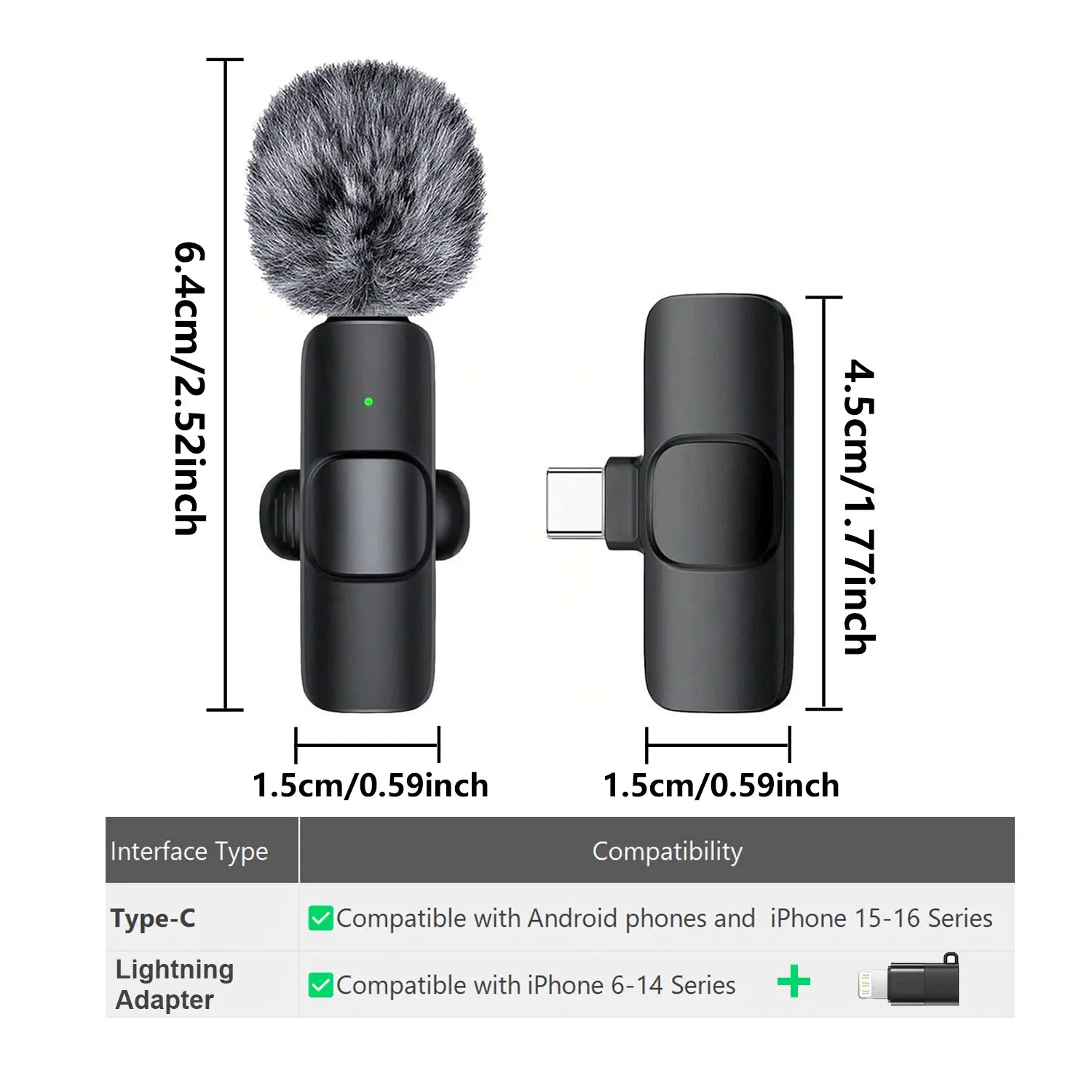 Hitozon Wireless Lavalier Microphone with Noise Reduction for iPhone 15/16/17, iPad, and Android - Portable USB-C Lapel Mic for Video Recording, Vlogging, TikTok, and YouTube