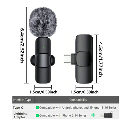 Hitozon Wireless Lavalier Microphone with Noise Reduction for iPhone 15/16/17, iPad, and Android - Portable USB-C Lapel Mic for Video Recording, Vlogging, TikTok, and YouTube