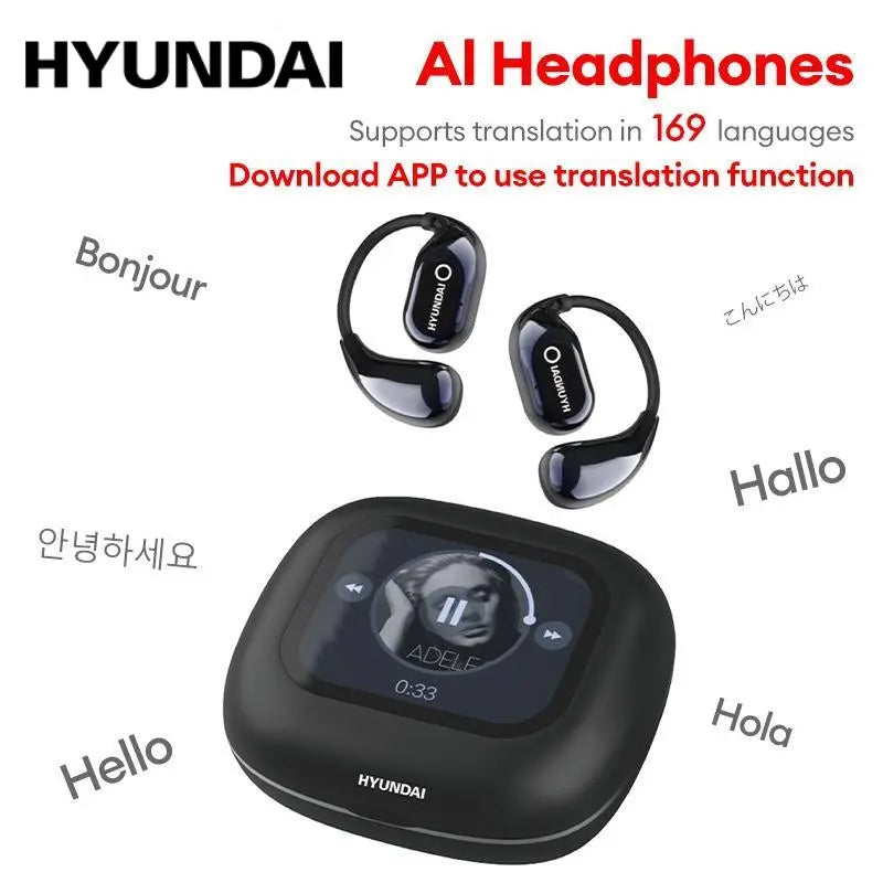 HYUNDAI HY-Q18 Pro Bluetooth Wireless Earbuds with Full-Color Touch Display, Mobile App Translation Support, Smart Headphones for Music and Calls, Compatible with Android and iOS