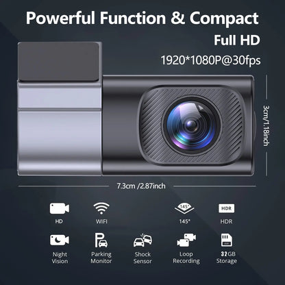 Experience Unmatched Clarity with Our 1080P HD Wired WiFi Dash Cam - 360° Rotatable Mini Camera with Night Vision and 24/7 Parking Monitor